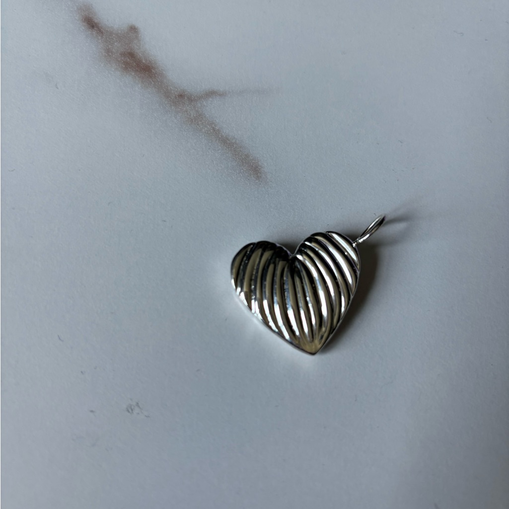 Silver Geometric Heart Necklace With Textured Finish 40$